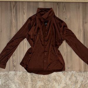 Fashion Nova Brown Satin Blouse